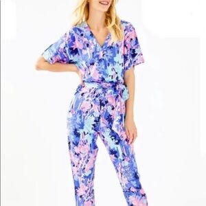 Lilly Pulitzer Maliah Blue and Pink Wrap-Style Jumpsuit